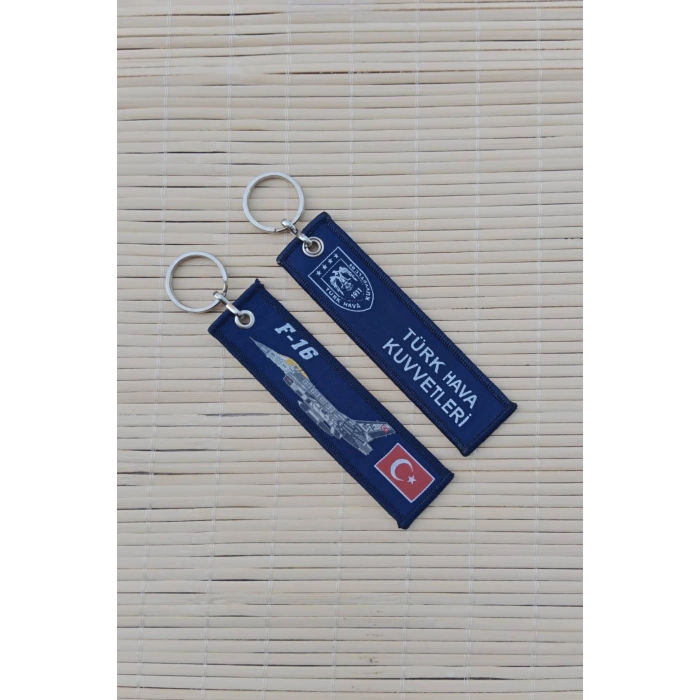 2 Adet F-16 Turk Hava Kuvvetleri yazili Lacivert beyaz nakis islemeli bez anahtarlik