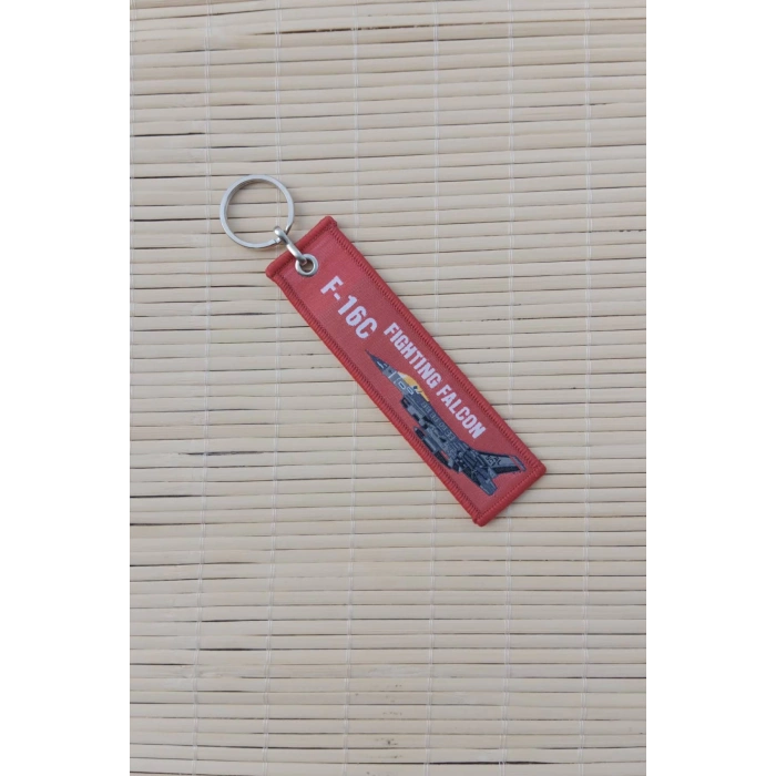 2 Adet F-16C Fighting Falcon yazili Kirmizi beyaz nakis islemeli bez anahtarlik