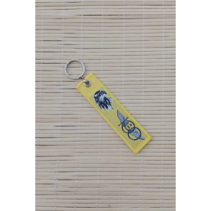 2 Adet F-16C Fighting Falcon Yazili Sari Beyaz Nakis islemeli Bez Anahtarlik