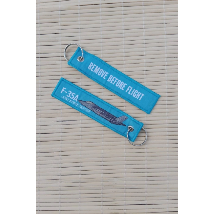 2 Adet F-35 A Remove Before Flight Joint Strike Fighter Yazili Mavi Beyaz Nakis islemeli Bez Anahtarlik