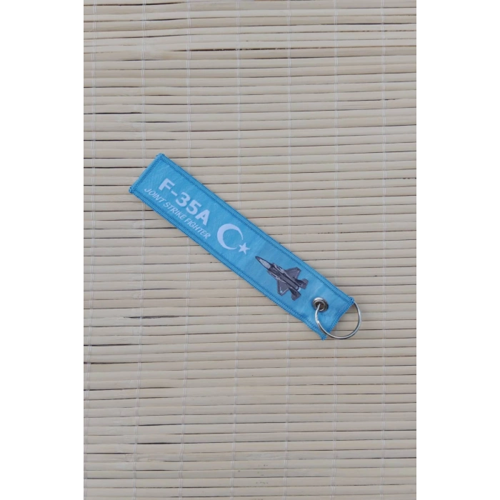 2 Adet F-35 A Remove Before Flight Yazili Mavi Beyaz Nakis islemeli Bez Anahtarlik