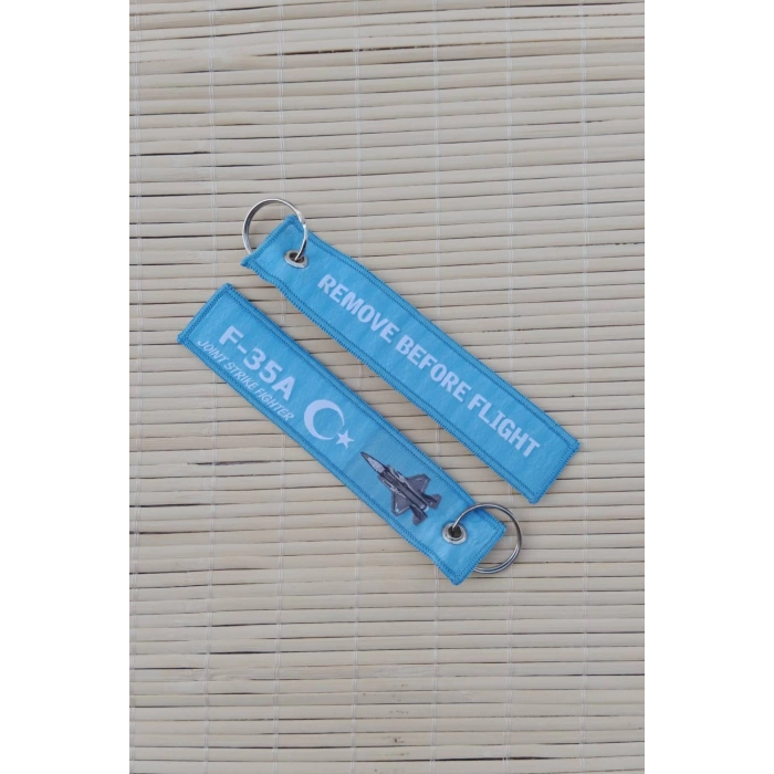 2 Adet F-35 A Remove Before Flight Yazili Mavi Beyaz Nakis islemeli Bez Anahtarlik
