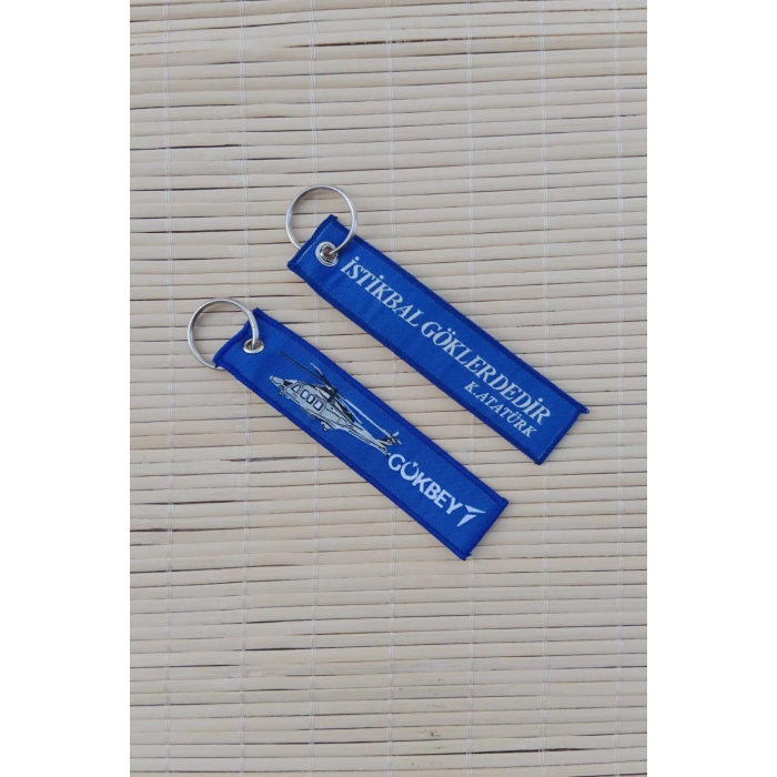 2 Adet Gokbey istikbal Goklerdedir Yazili Lacivert Beyaz Nakis islemeli Bez Anahtarlik