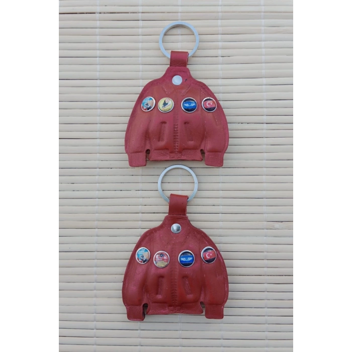 2 Adet Kirmizi Renkli ozel uretim Hakiki Deri Pilot Mont Hediyelik Anahtarlik