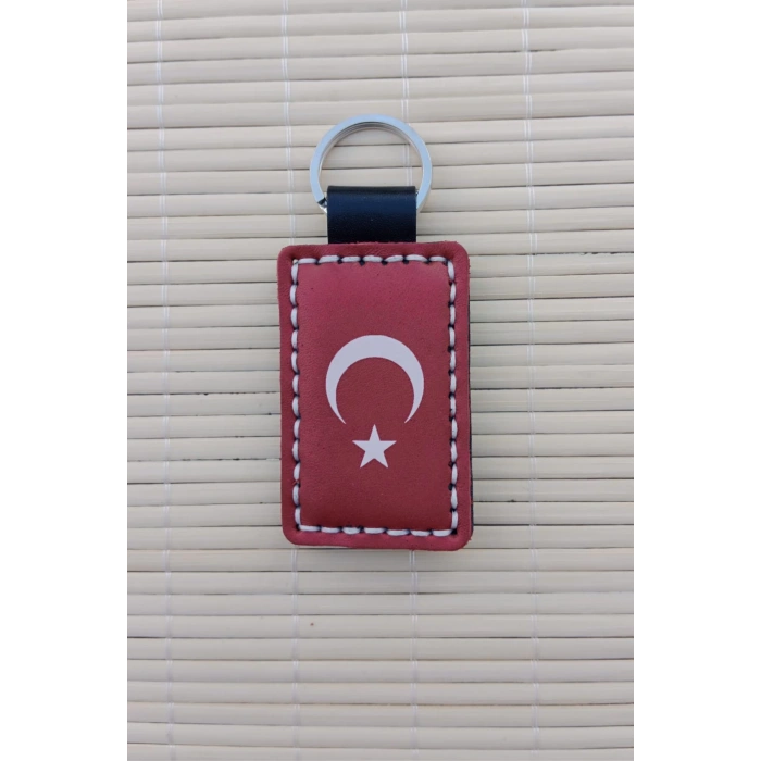 Ozel Tasarim Hakiki Deri Ataturk Siluetli Ayyildiz Hediyelik Anahtarlik