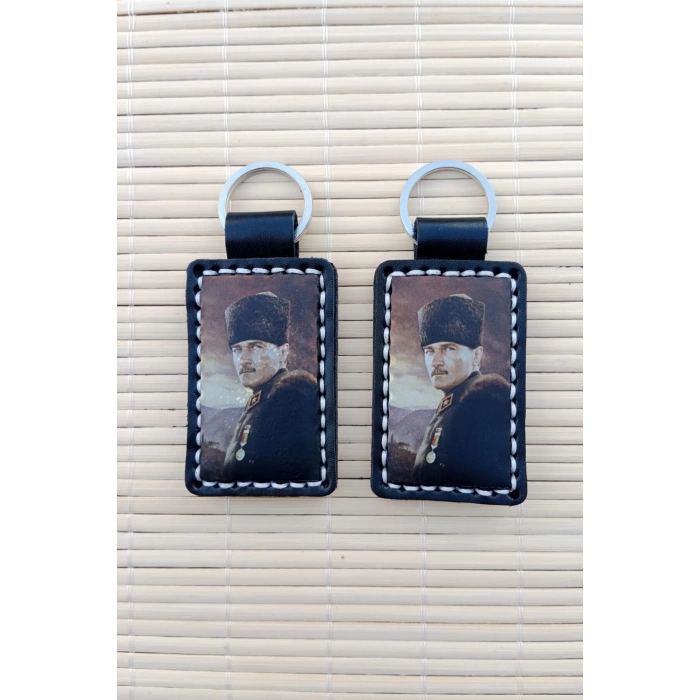 Ozel Tasarim Hakiki Deri Ataturk Siluetli Ayyildiz Hediyelik Anahtarlik