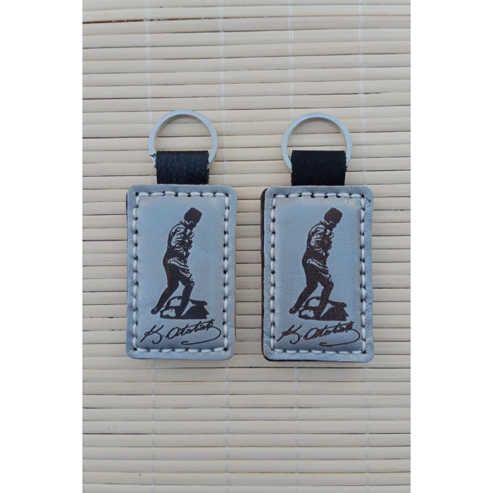 2 Adet ozel Tasarim Ataturk Siluetli imza Hakiki Deri Hediyelik Anahtarlik