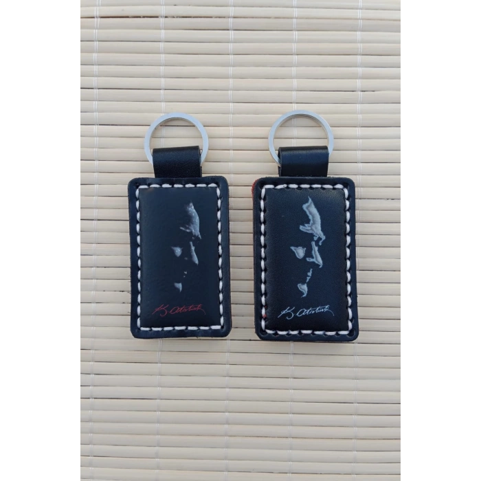 ozel Tasarim imzali Ataturk Siluetli Hakiki Deri Hediyelik Anahtarlik