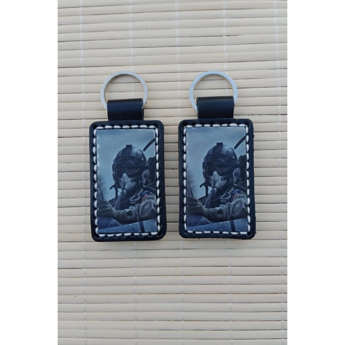 2 Adet ozel Tasarim F-4 Phantom Pilot Siluetli Hakiki Deri Hediyelik Anahtarlik