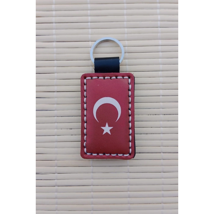 Ozel uretim Ayyildiz Bayrakli Ataturk Siluetli Hakiki Deri Hediyelik Anahtarlik