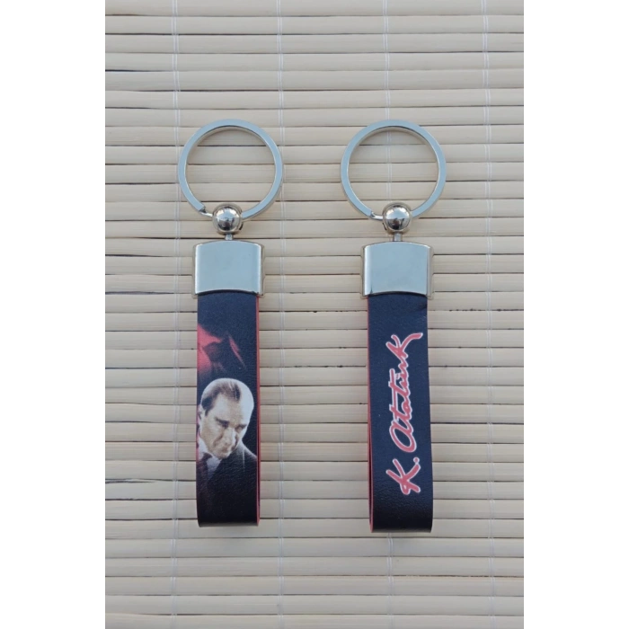 ozel uretim ataturk siluetli kemal ataturk imzali hakiki deri hediyelik anahtarlik