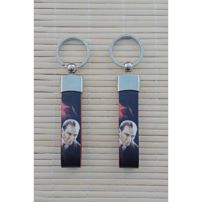 ozel uretim ataturk siluetli kemal ataturk imzali hakiki deri hediyelik anahtarlik