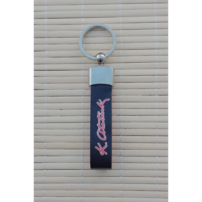 ozel uretim ataturk siluetli kemal ataturk imzali hakiki deri hediyelik anahtarlik