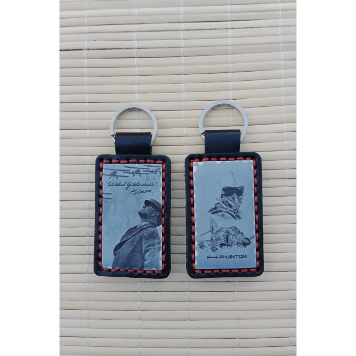 2 Adet ozel uretim F-4 Phantom istikbal Goklerdedir Yazili Ataturk Siuetli Hakiki Deri Hediyelik Anahtarlik