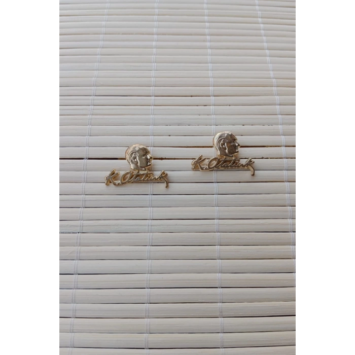 2 Adet Sari Ataturk siluetli imzali Sarrafiyeli taki ceket yaka ignesi yaka rozeti