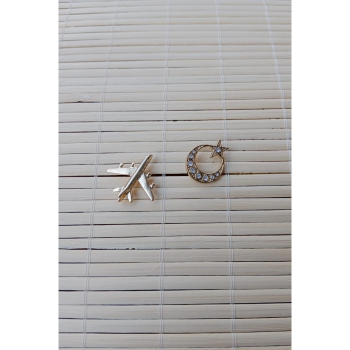 2 Adet Sari renkli ucak maketli Tasli Sari renkli Ayyildiz Sarrafiyeli Taki ceket yaka ignesi yaka rozeti