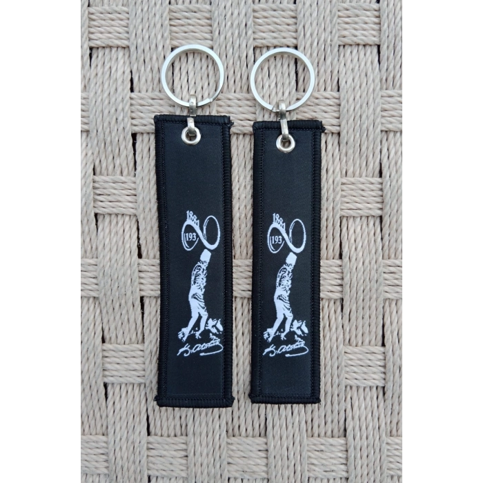 2 Adet Siyah Renkli Mustafa Kemal Ataturk imzali Siluetli Nakis islemeli Bez Anahtarlik