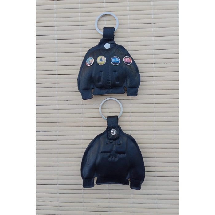 2 Adet Siyah Renkli ozel uretim Hakiki Deri Pilot Mont Hediyelik Anahtarlik