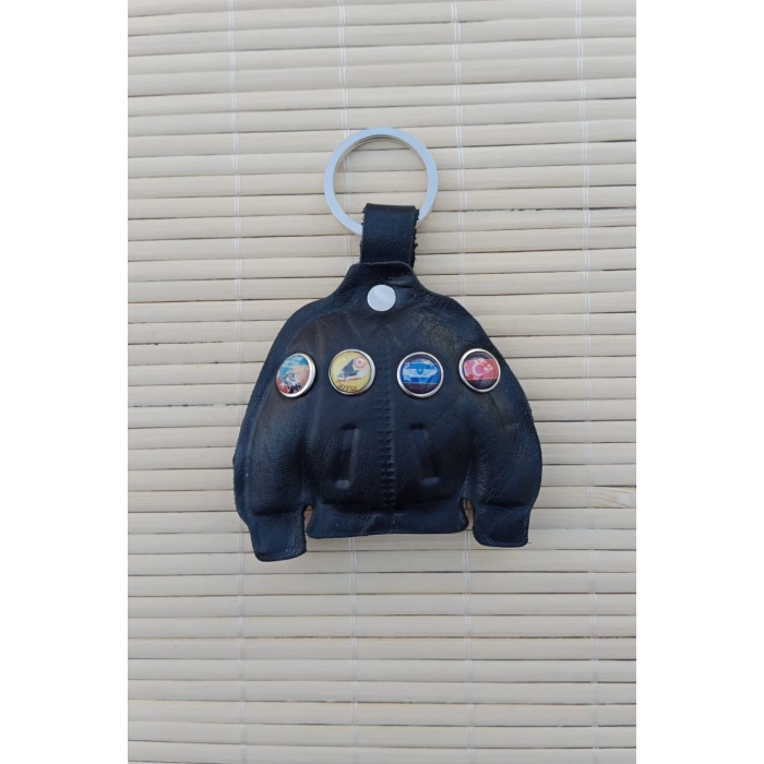 2 Adet Siyah Renkli ozel uretim Hakiki Deri Pilot Mont Hediyelik Anahtarlik