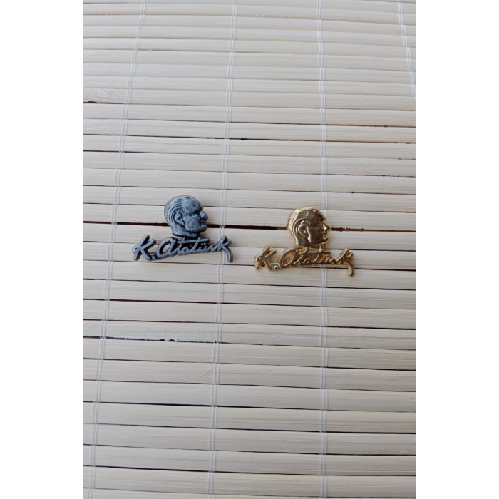 2 Adet Siyah ve Sari renkli Ataturk siluetli imzali Sarrafiyeli taki ceket yaka ignesi yaka rozeti