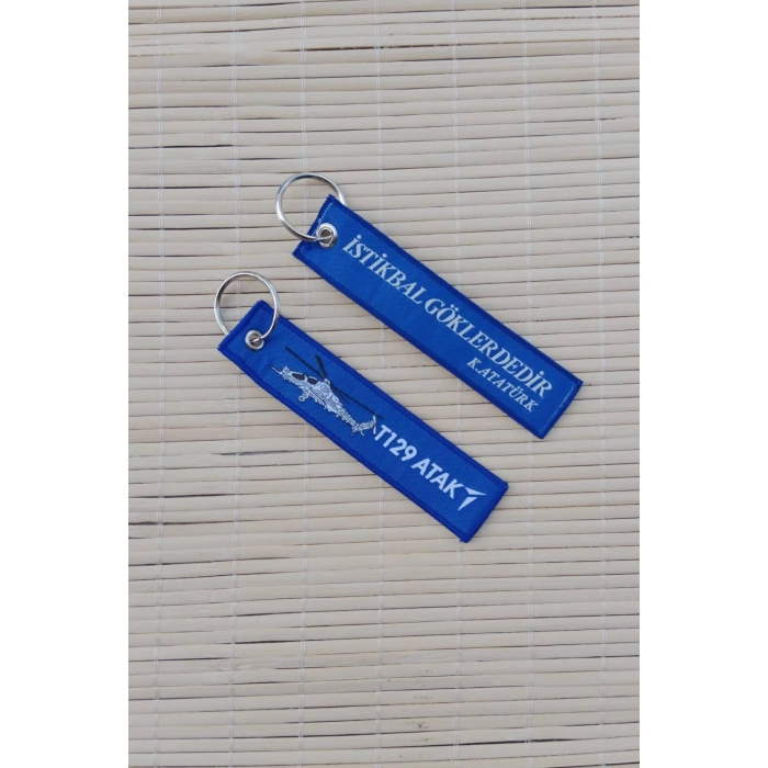 2 Adet T 129 Atak istikbal Goklerdedir Yazili Lacivert Beyaz Nakis islemeli Bez Anahtarlik