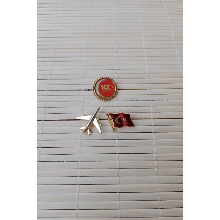 3 Adet 100. yil Sari renkli ucak maketli Dalgalanan Bayrak Sarrafiyeli Taki ceket yaka ignesi yaka rozeti