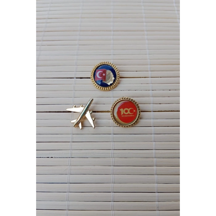 3 Adet Ata rozeti 100. yil Sari renkli ucak maketli Sarrafiyeli Taki ceket yaka ignesi yaka rozeti