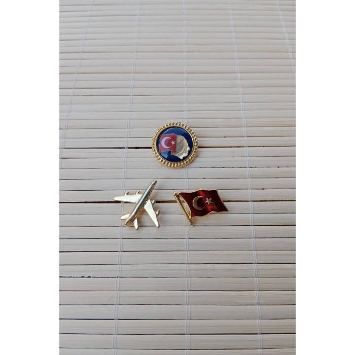 3 Adet Ata rozeti Sari renkli ucak maketli Dalgalanan Bayrak Sarrafiyeli Taki ceket yaka ignesi yaka rozeti