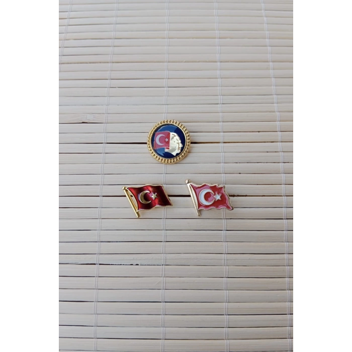 3 Adet Dalgalanan Bayrak Ata rozeti Sarrafiyeli Taki ceket yaka ignesi yaka rozeti