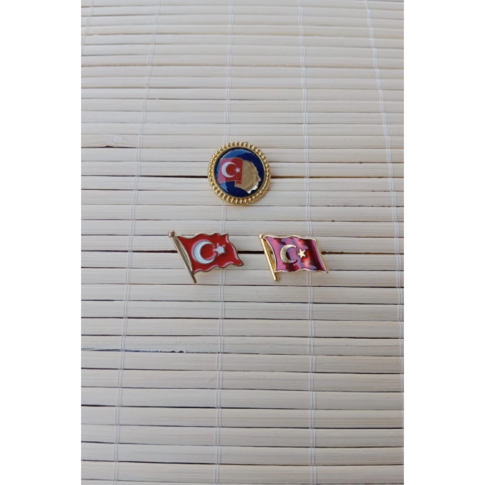 3 Adet Dalgalanan Bayrak Ata rozeti Sarrafiyeli Taki ceket yaka ignesi yaka rozeti