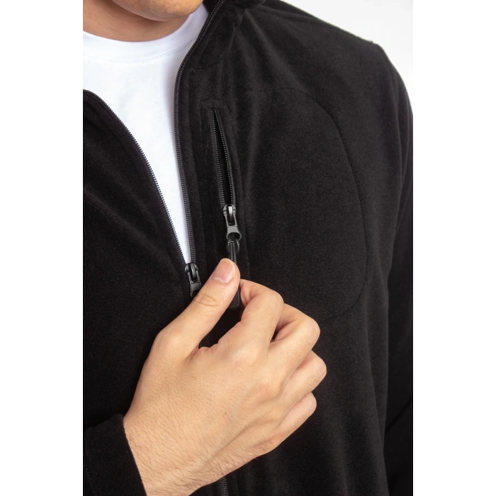 3 cepli ozel tasarim uzun kollu siyah renkli tam fermuarli kaliteli polar