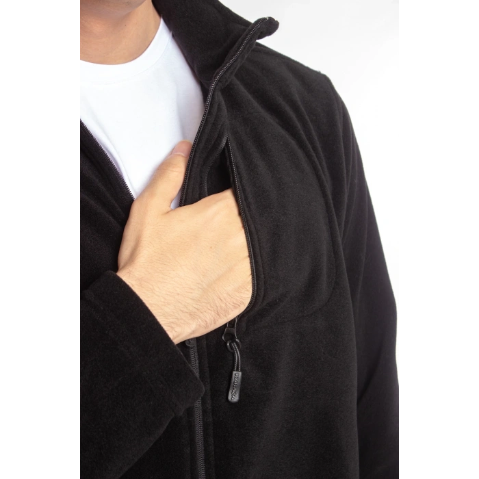 3 cepli ozel tasarim uzun kollu siyah renkli tam fermuarli kaliteli polar