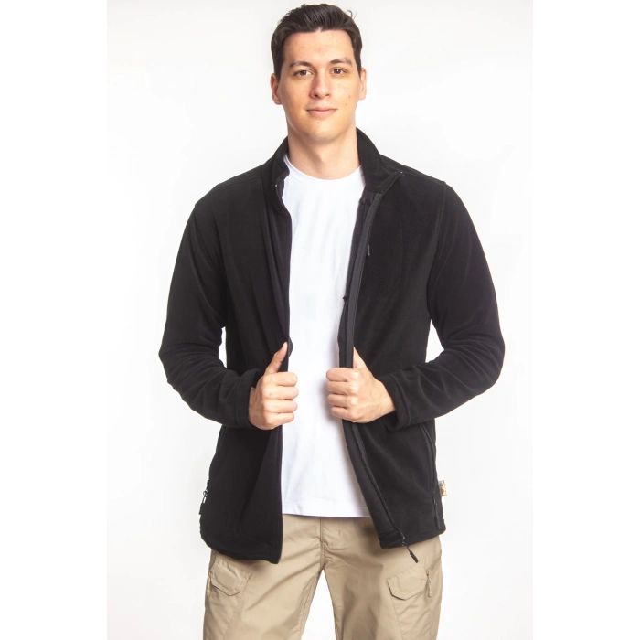 3 cepli ozel tasarim uzun kollu siyah renkli tam fermuarli kaliteli polar