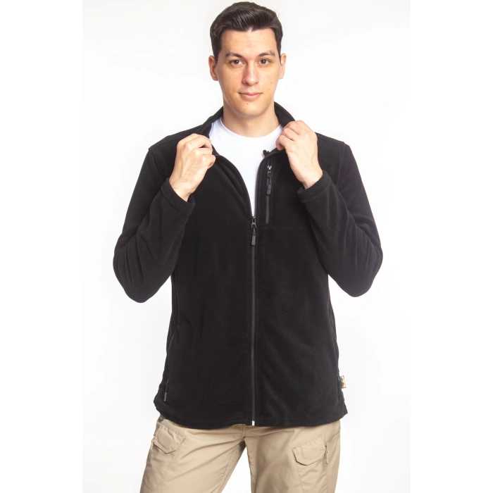 3 cepli ozel tasarim uzun kollu siyah renkli tam fermuarli kaliteli polar