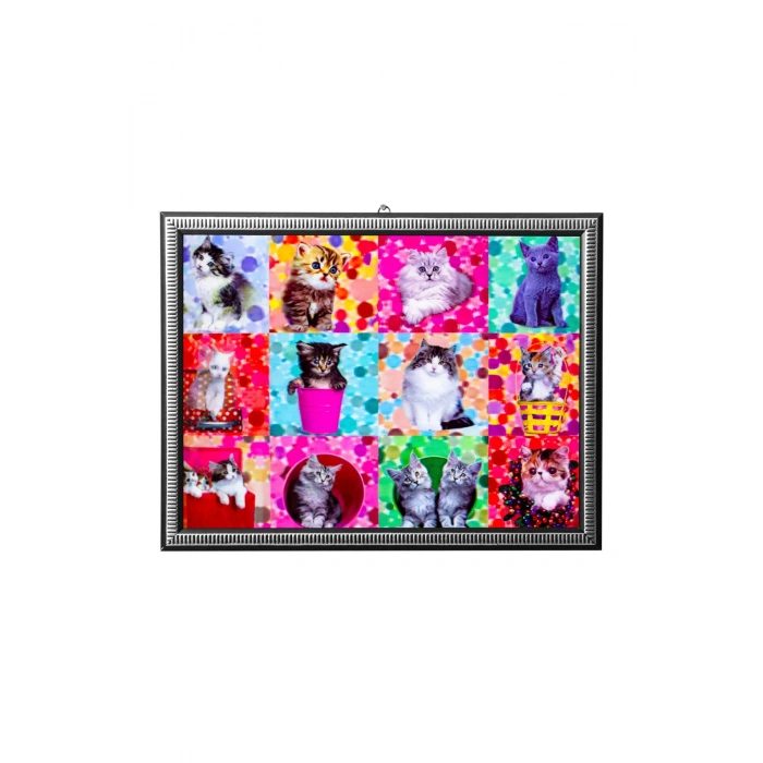 5d recine elmas boyama 180° hareketli 15 li sevimli kediler cerceveli tablo resim