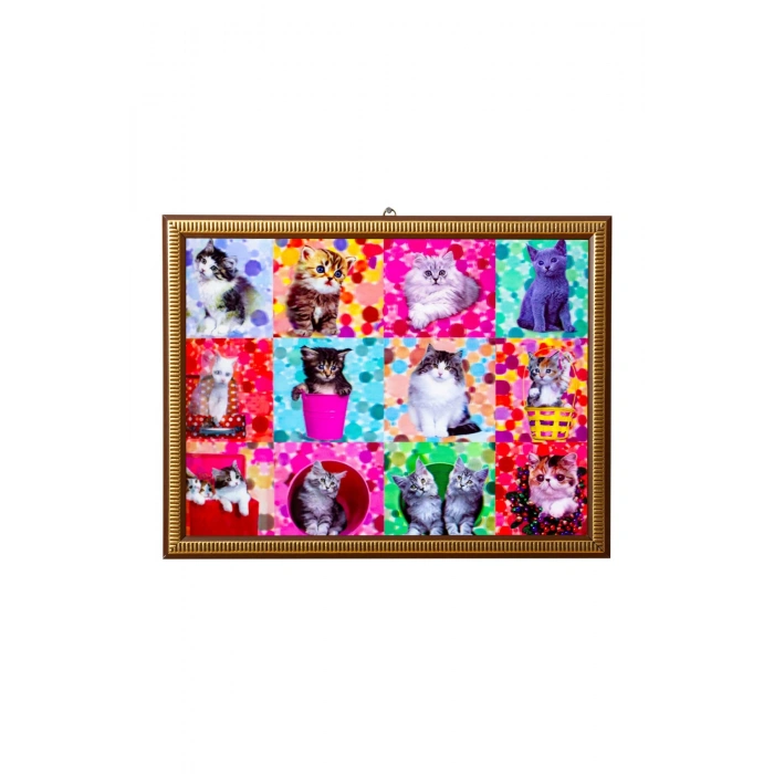 5d recine elmas boyama 180° hareketli 15 li sevimli kediler cerceveli tablo resim