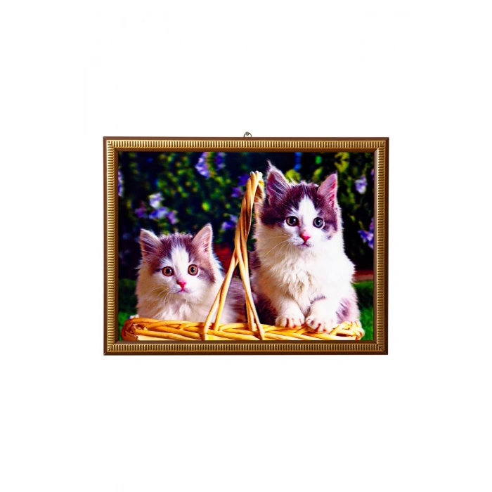 5d recine elmas boyama 180° hareketli 2 li sirin yavru kediler cerceveli tablo resim