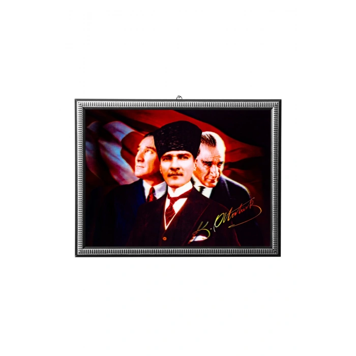 5d recine elmas boyama 180° hareketli 3 lu ataturk ve imzasi cerceveli tablo resim