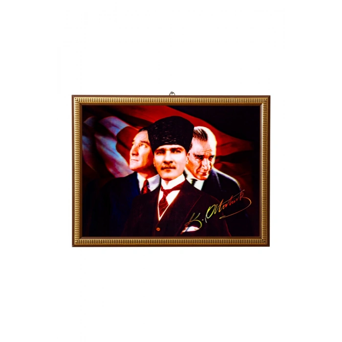 5d recine elmas boyama 180° hareketli 3 lu ataturk ve imzasi cerceveli tablo resim