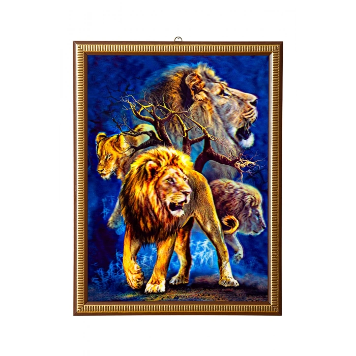 5d recine elmas boyama 180° hareketli 4 lu aslanlar cerceveli tablo resim