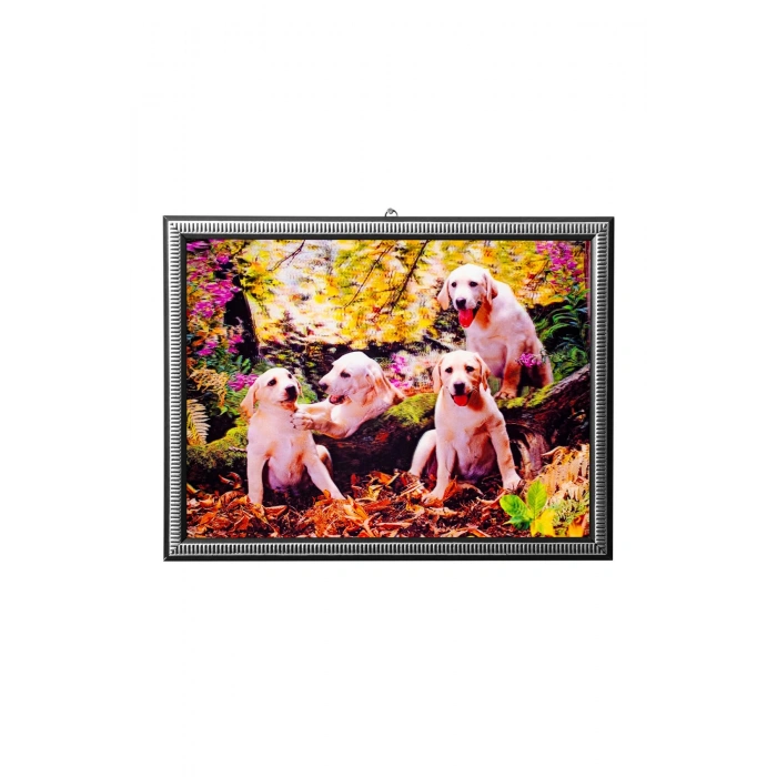 5d recine elmas boyama 180° hareketli 4 lu ormandaki kopekler cerceveli tablo resim