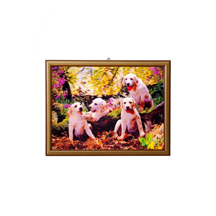 5d recine elmas boyama 180° hareketli 4 lu ormandaki kopekler cerceveli tablo resim