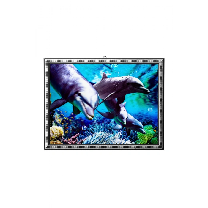 5d recine elmas boyama 180° hareketli 4 lu yunuslar cerceveli tablo resim