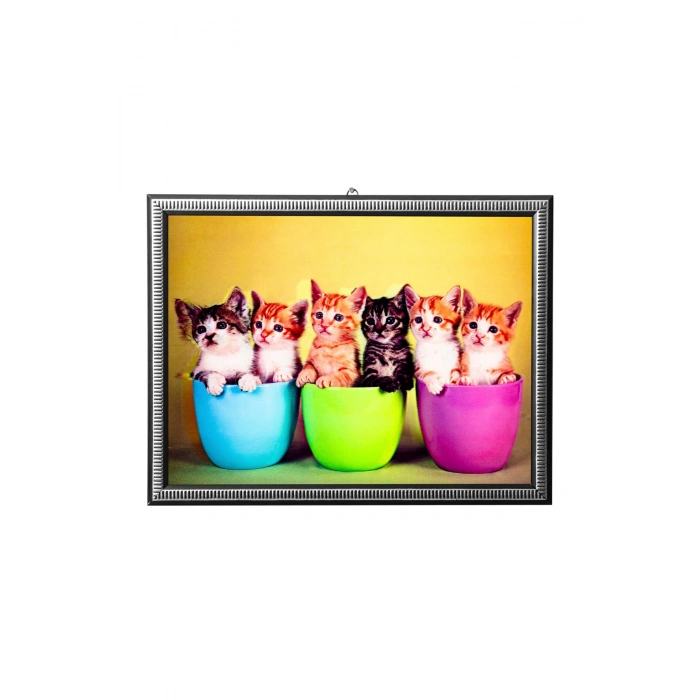 5d recine elmas boyama 180° hareketli 6 li sevimli kediler cerceveli tablo resim