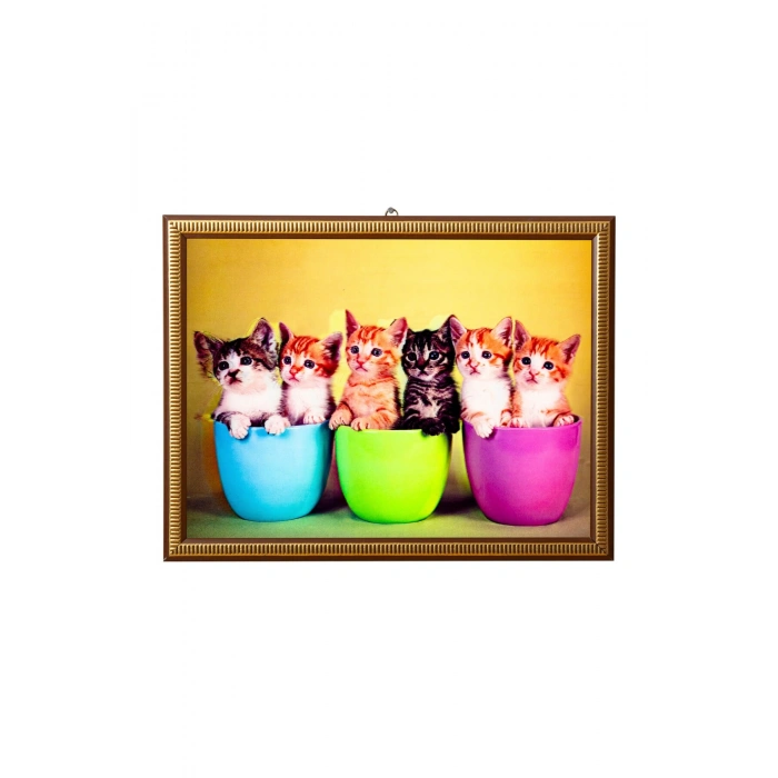 5d recine elmas boyama 180° hareketli 6 li sevimli kediler cerceveli tablo resim