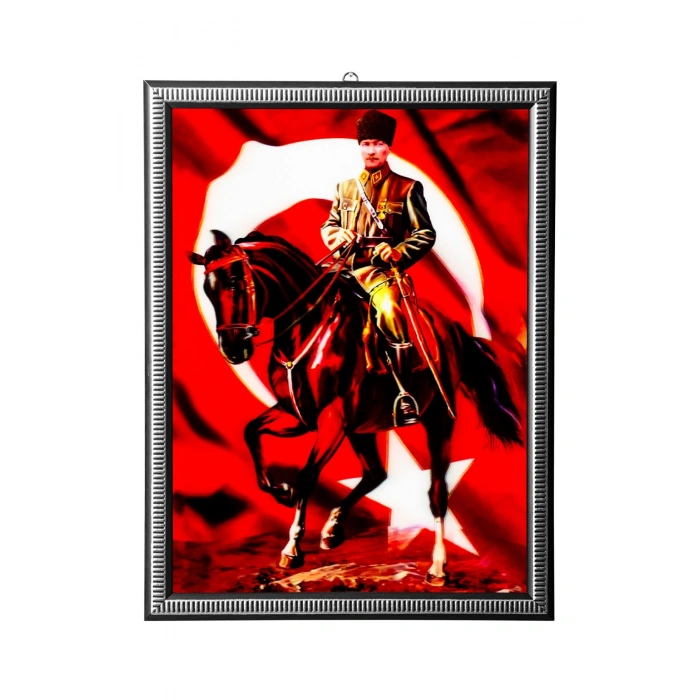 5d recine elmas boyama 180° hareketli at ustunde ataturk cerceveli tablo resim