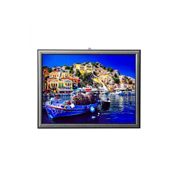 5d recine elmas boyama 180° hareketli balikci kayik cerceveli tablo resim