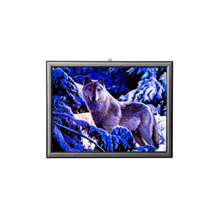 5d recine elmas boyama 180° hareketli beyaz karlardaki kurt cerceveli tablo resim