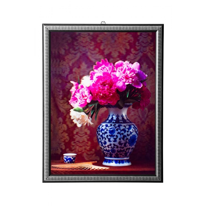 5d recine elmas boyama 180° hareketli cini vazodaki cicekler cerceveli tablo resim