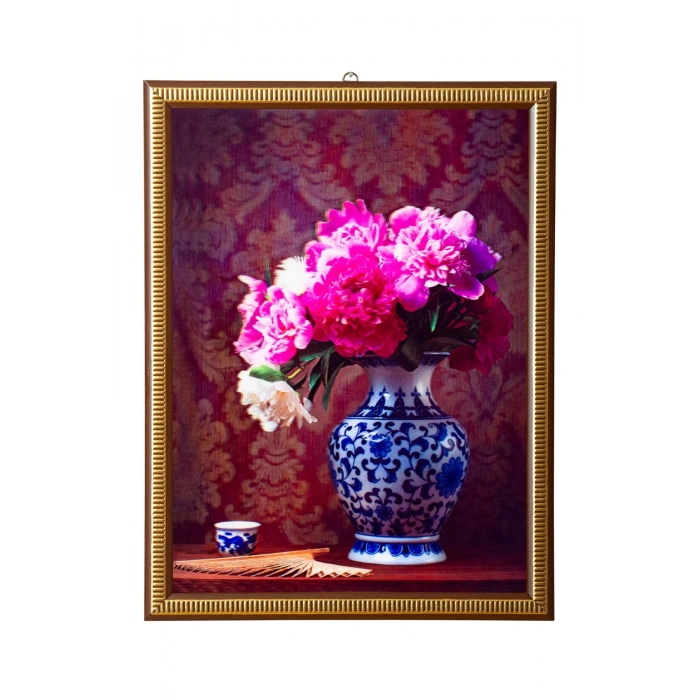 5d recine elmas boyama 180° hareketli cini vazodaki cicekler cerceveli tablo resim